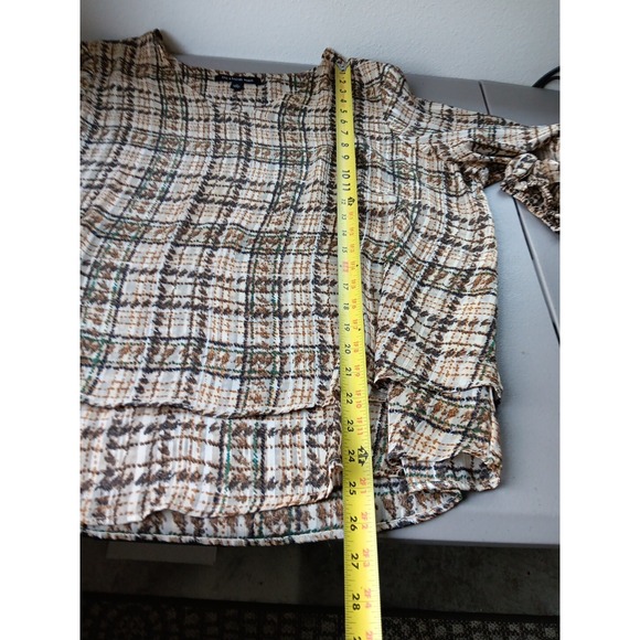 ZAC & RACHEL Blouse Women 2XL Brown Plaid Flowing Long Sleeve Office Lightweight - Picture 9 of 11